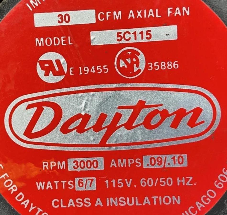 Used Dayton 5C115 30 CFM Axial Fan 3000RPM 6/7W 0.09/0.10A 115V 50/60HZ