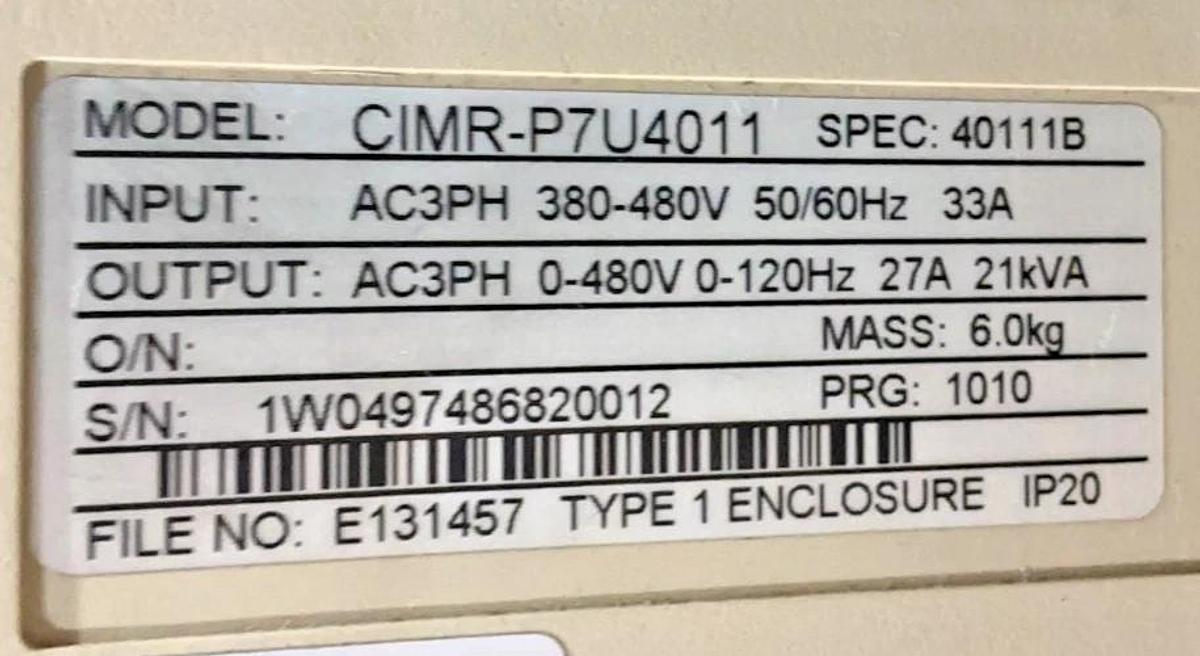 Used Yaskawa CIMR-P7U4011 Varispeed AC Drive 3PH 27A 380-480VAC 50/60HZ