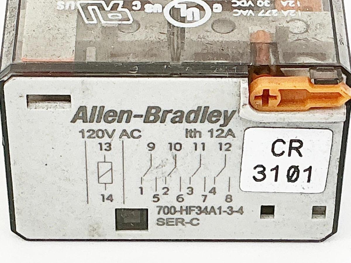 Used Allen Bradley 700-HF34A1-3-4 General Purpose Relay 4P 12A 120V 50/60Hz W/700-HN1