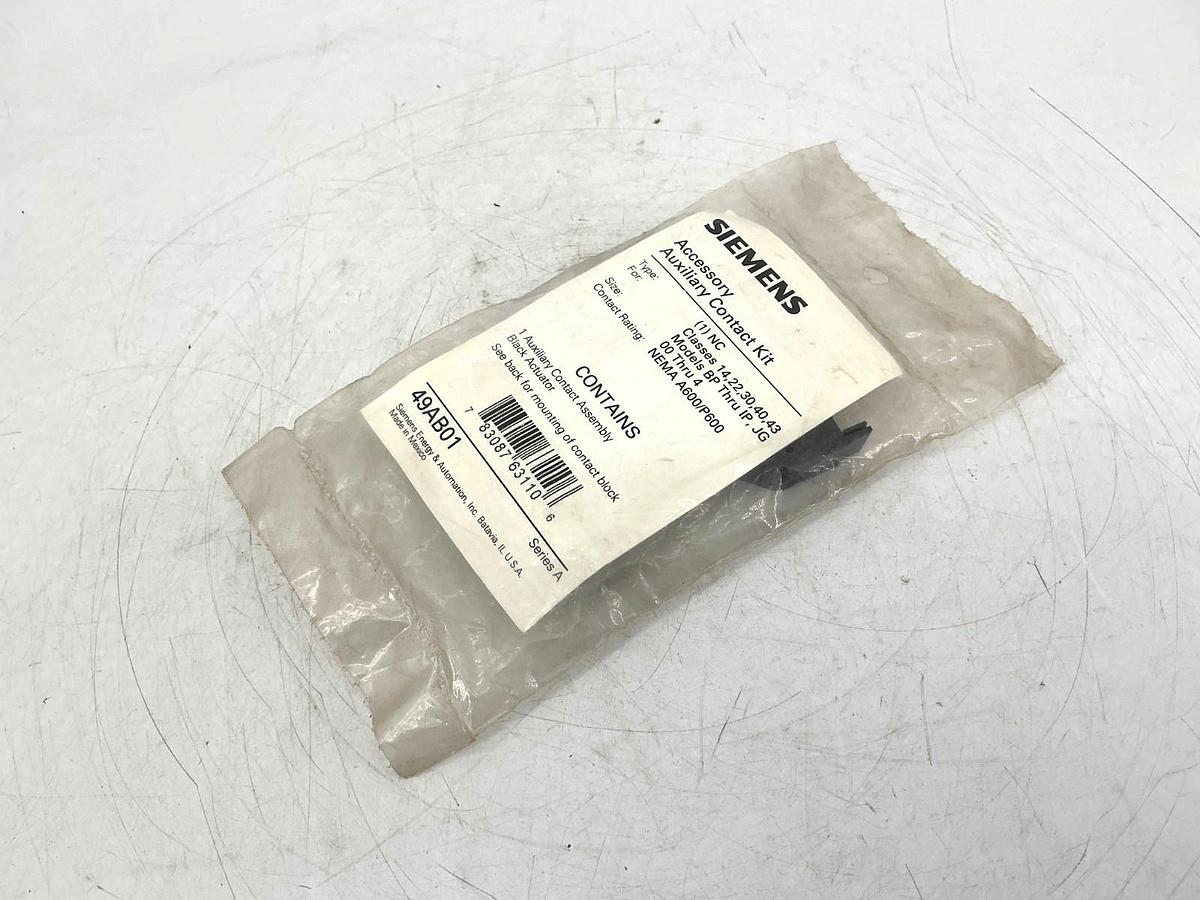 New Siemens 49AB01 Auxiliary Contact Assembly Actuator Type: 1NC Size: 00 Thru 4