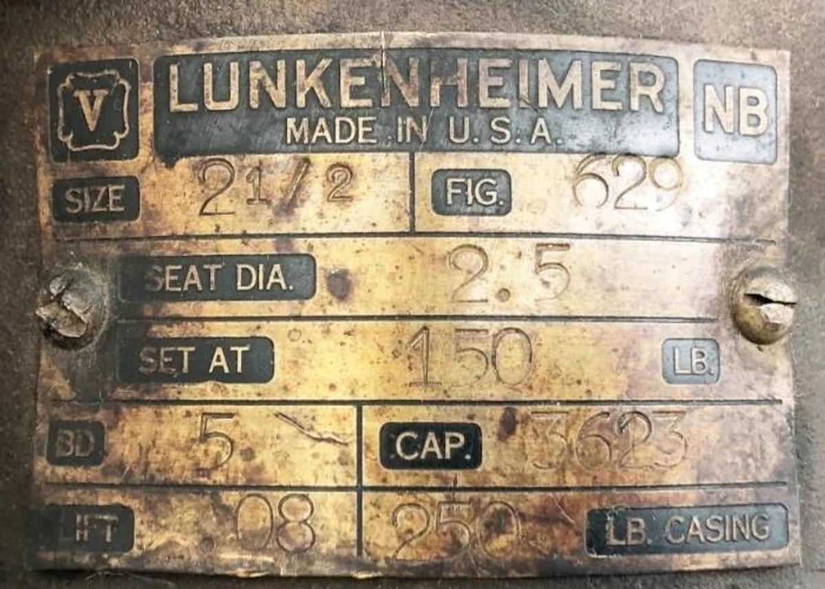 Used Lunkenheimer Fig 629 Brass Safety Valve 2-1/2" Input 3" Output Set 150psi
