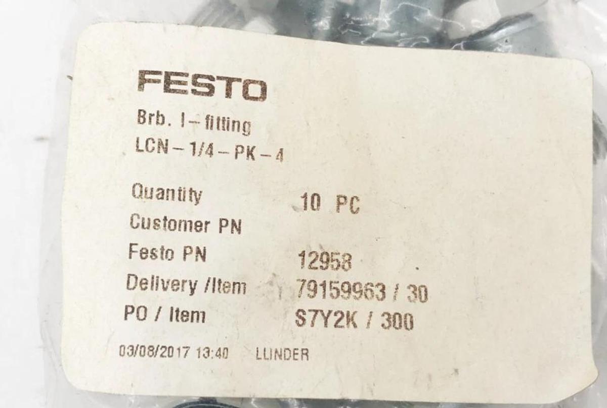 Bag of 10 New Festo LCN-1/4-PK-4 Barbed Elbow Fittings 2.9mm Nominal 12958