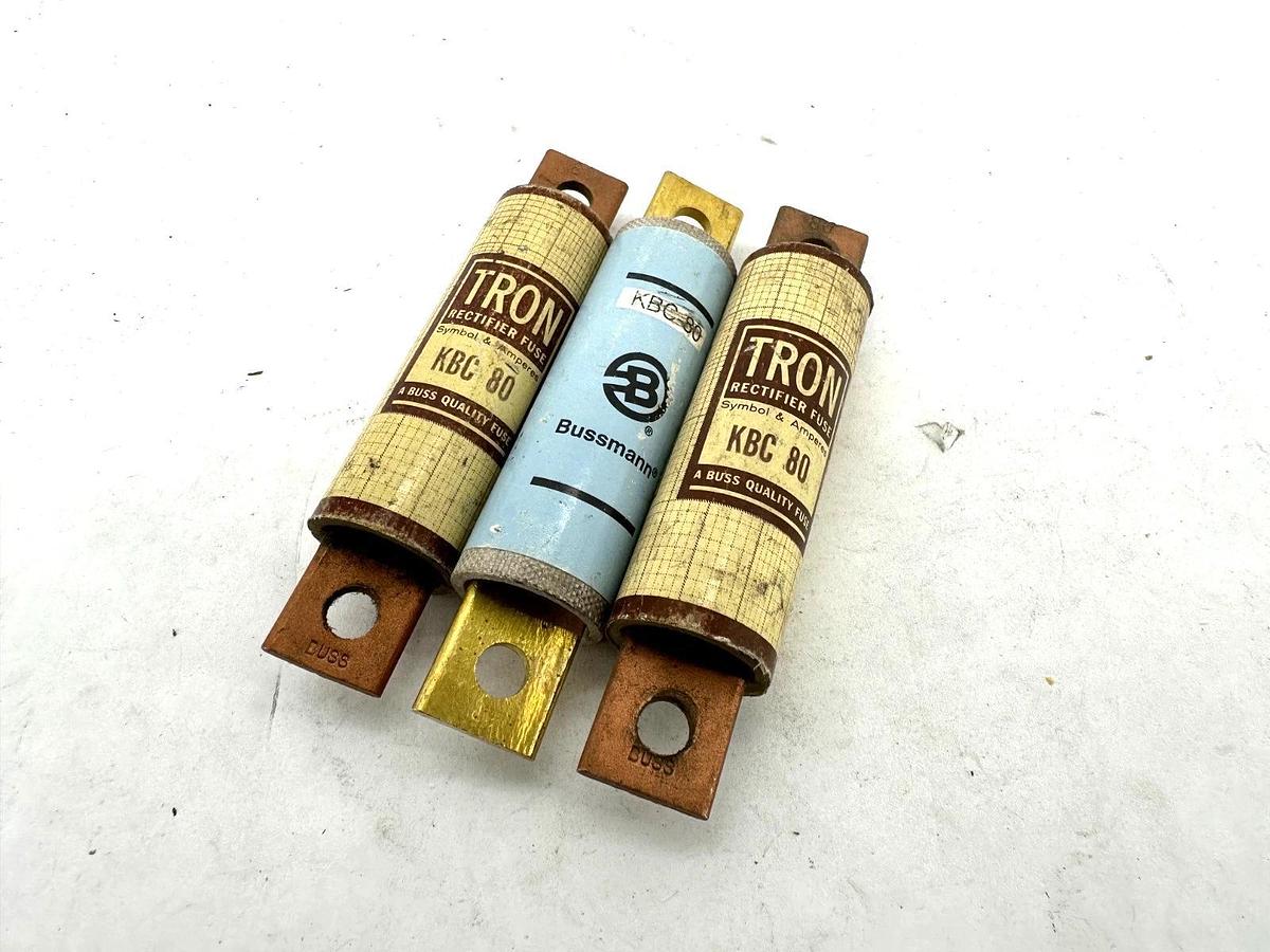 Lot of 3 New Bussmann KBC-80 Tron Rectifier Fuse 80A 600V