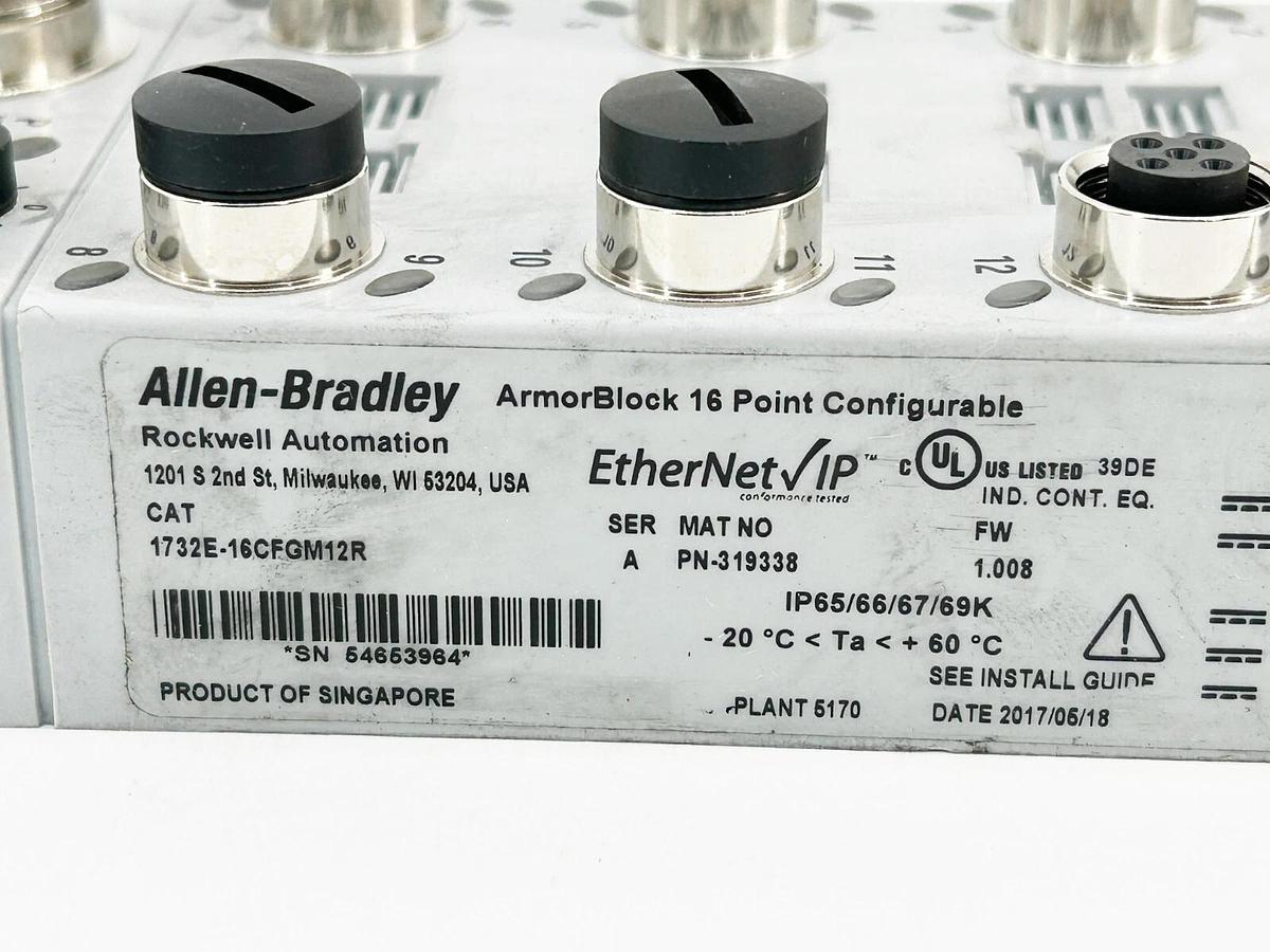 New Allen Bradley 1732E-16CFGM12R I/O Module 16 Point 24VDC Ethernet M12