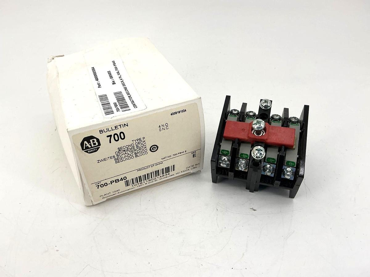 New Allen Bradley 700-PB40 Ser E Relay Second Deck Type P 4-Pole 4NO 10A 700PB40