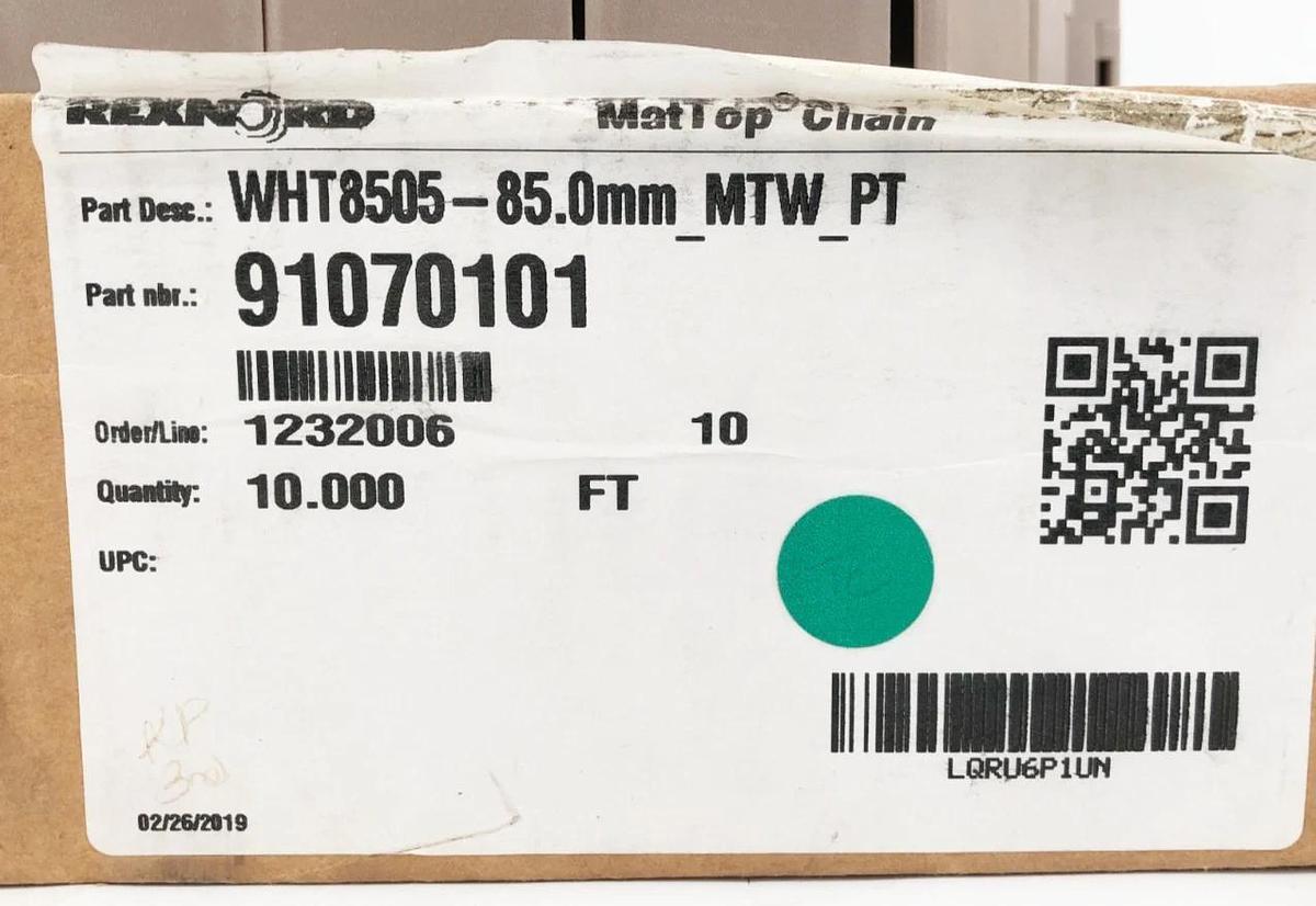 New Rexnord 91070101 MatTop Chain WHT8505-85.0mm MTW PT 10FT.