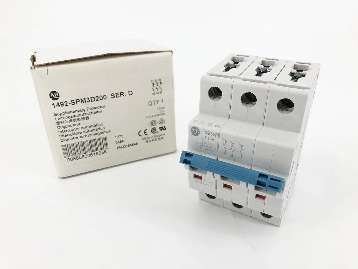 New Allen Bradley 1492-SPM3D200 Ser. D Supplementary Protector 3 Pole 20A