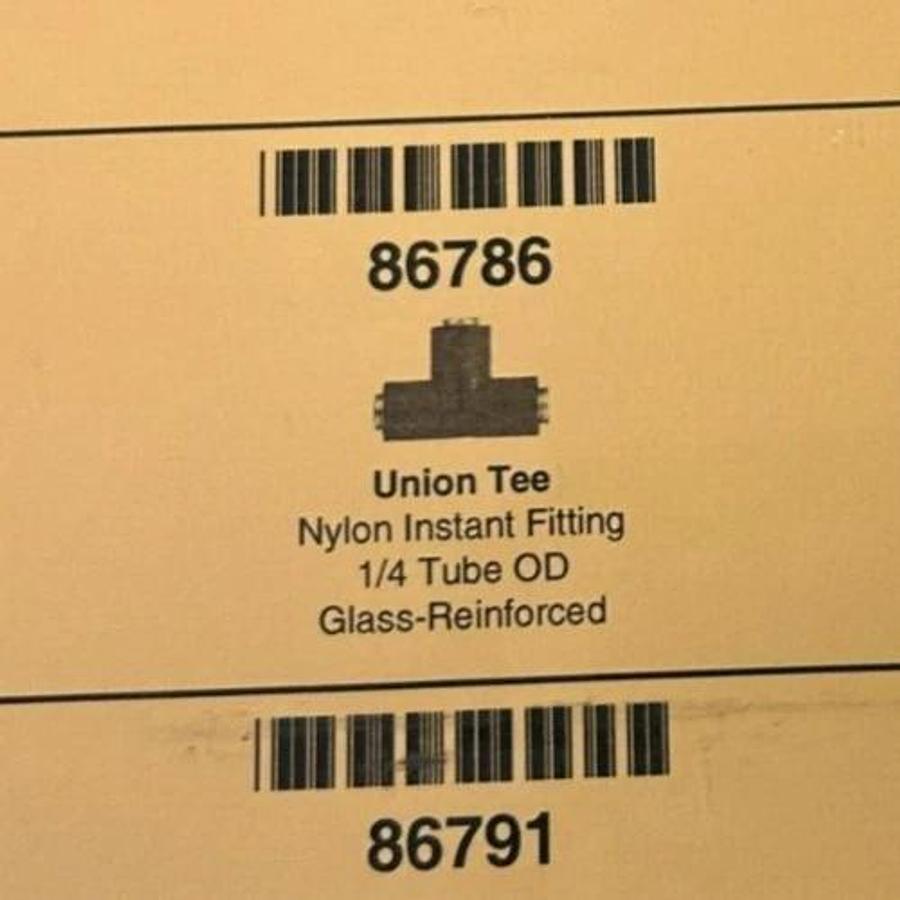 Lot of 4 New Lawson 86786 Union Tees, 1/4" Tube OD, Glass Reinforced Nylon