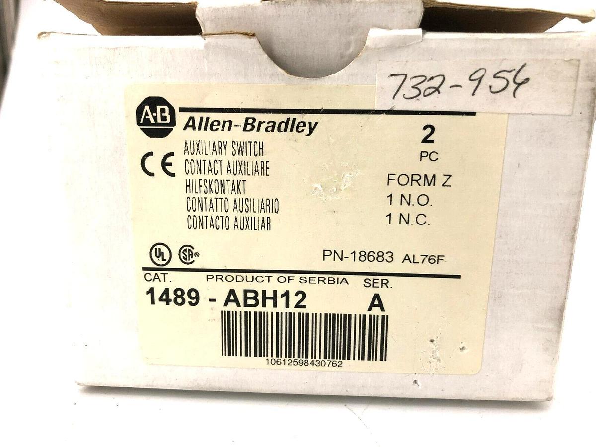Lot of 2 New Allen-Bradley 1489-ABH12 Ser. A Auxiliary Switches 1-Pole 230VAC 2A