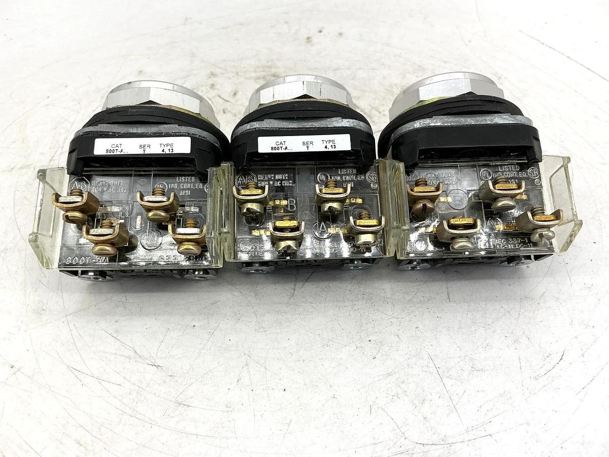 Used Lot of 3 Allen Bradley 800T-A Ser T Pushbutton Amber Green Red w/ 800T-XA
