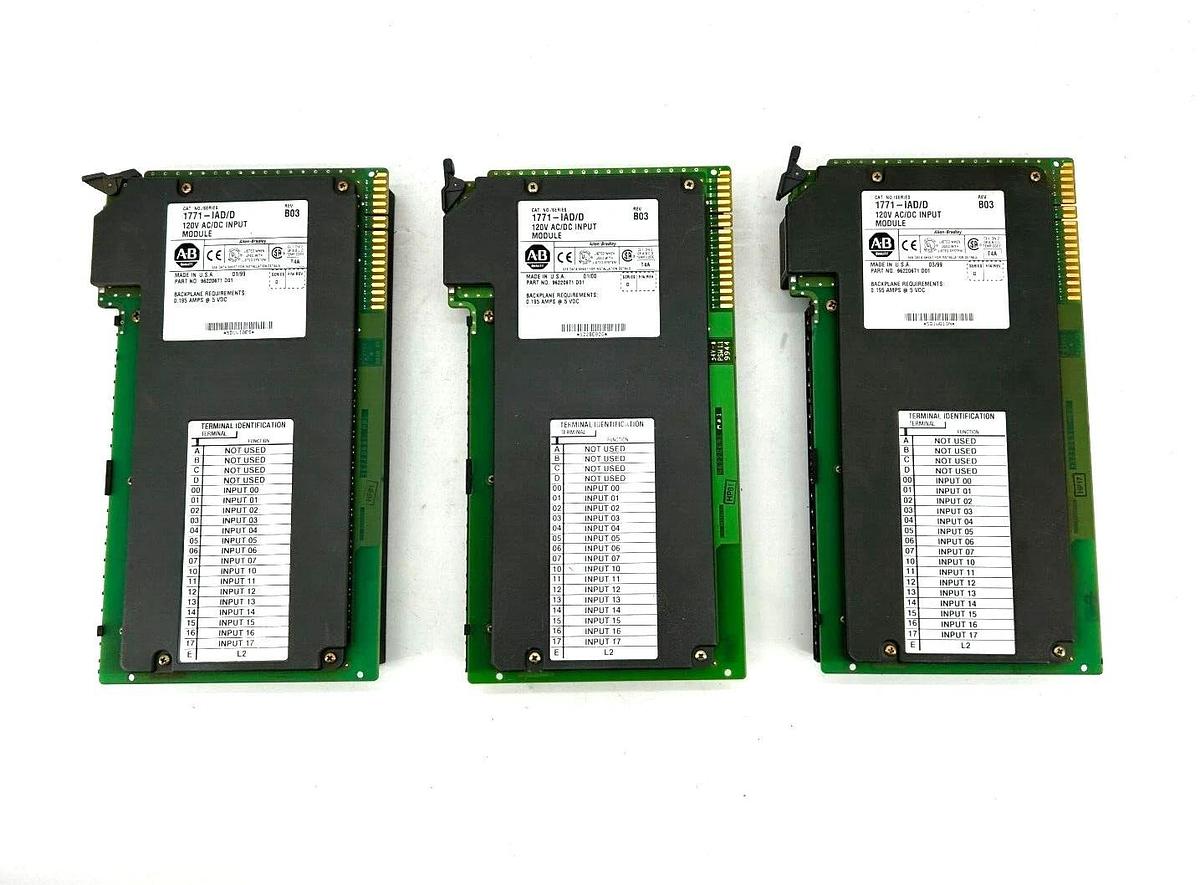 Used Lot of 3 Allen Bradley 1771-IAD Ser. D Input Modules 120VAC/DC Rev. B03