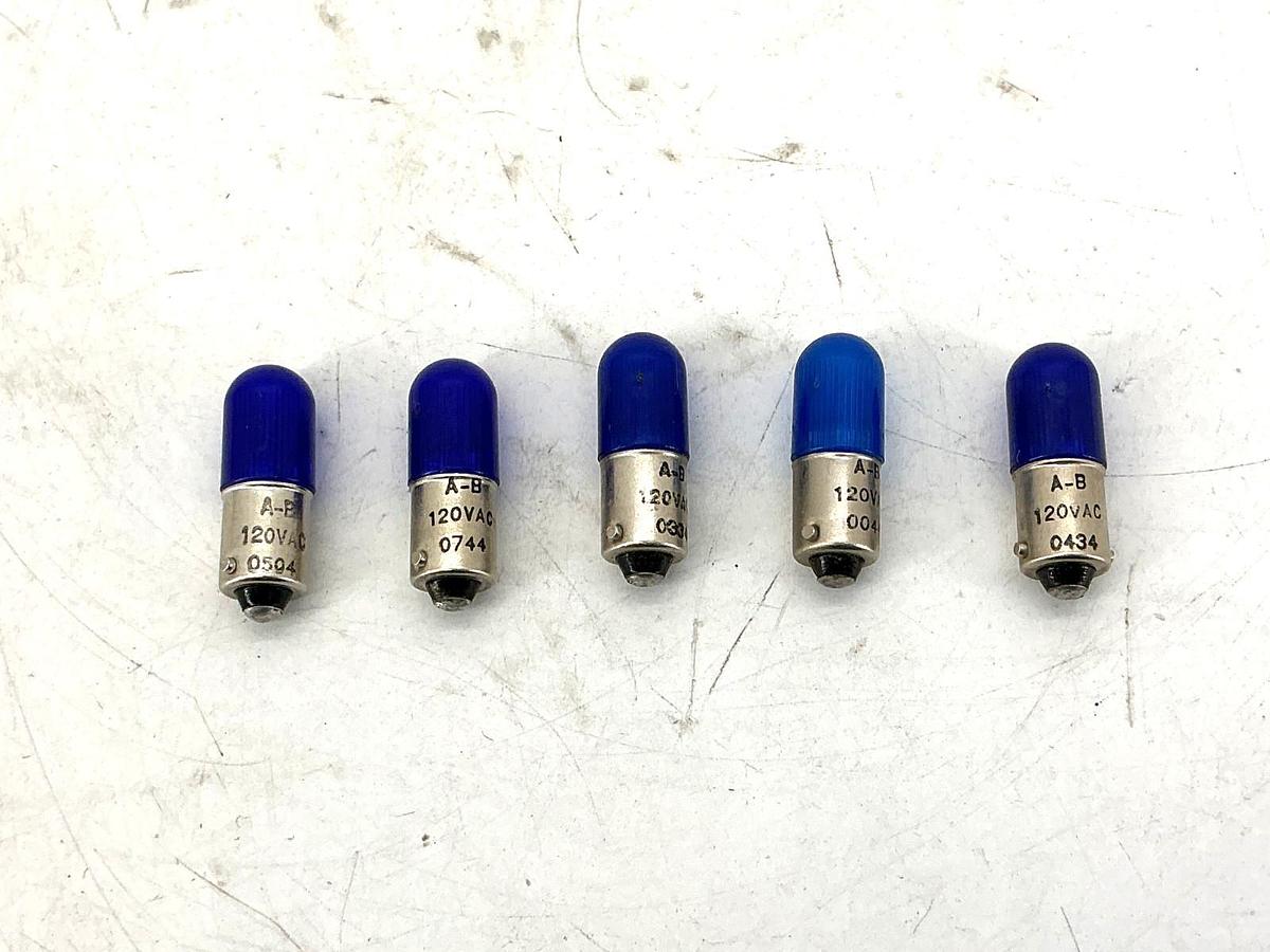 Used Lot of 5 Allen Bradley 800T-N320G Pilot Light Blue LED Lamp 120VAC