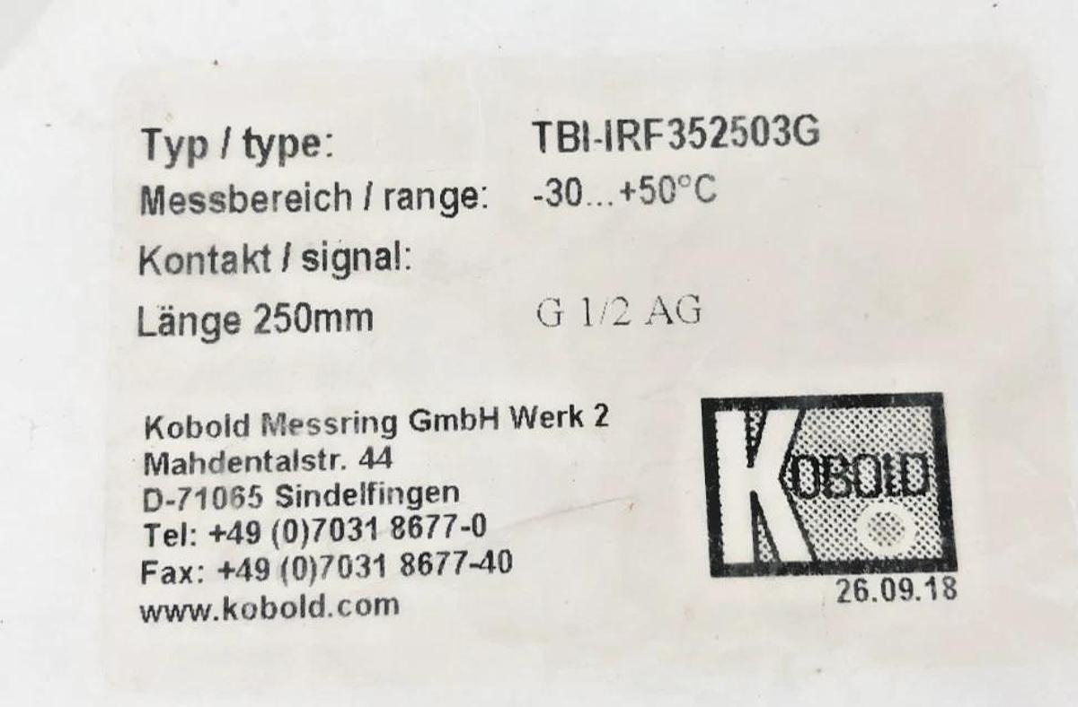 New Kobold TBI-IRF352503G Thermometer 250mm Probe -30-50C