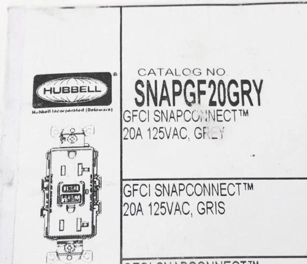 New Hubbell SNAPGF20GRY Snap Ground Fault Receptacle Gray 20A 125V