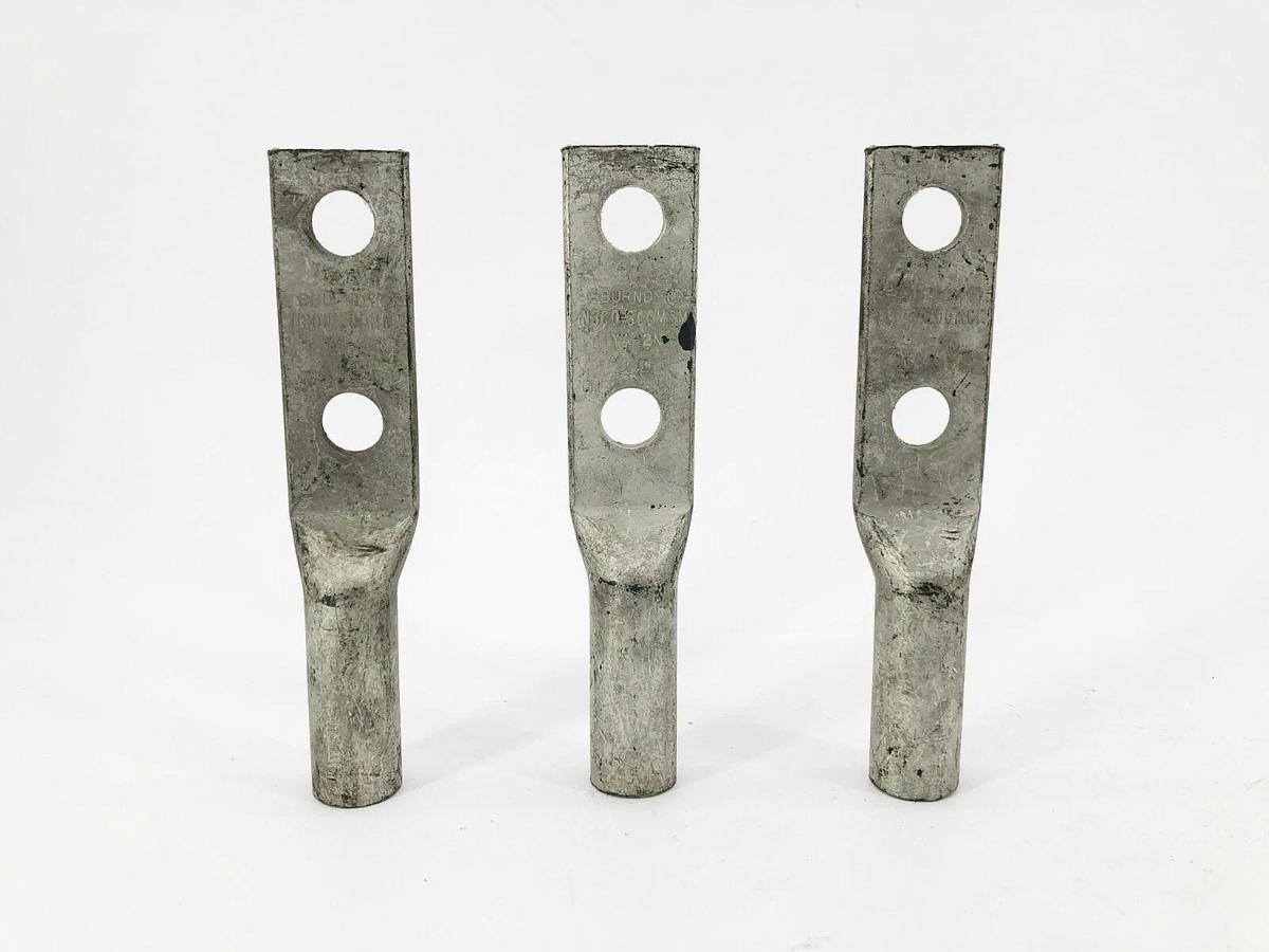 Used Lot of 3 Burndy YA-2N Copper Compression Lugs 2-Hole N300-300MCM
