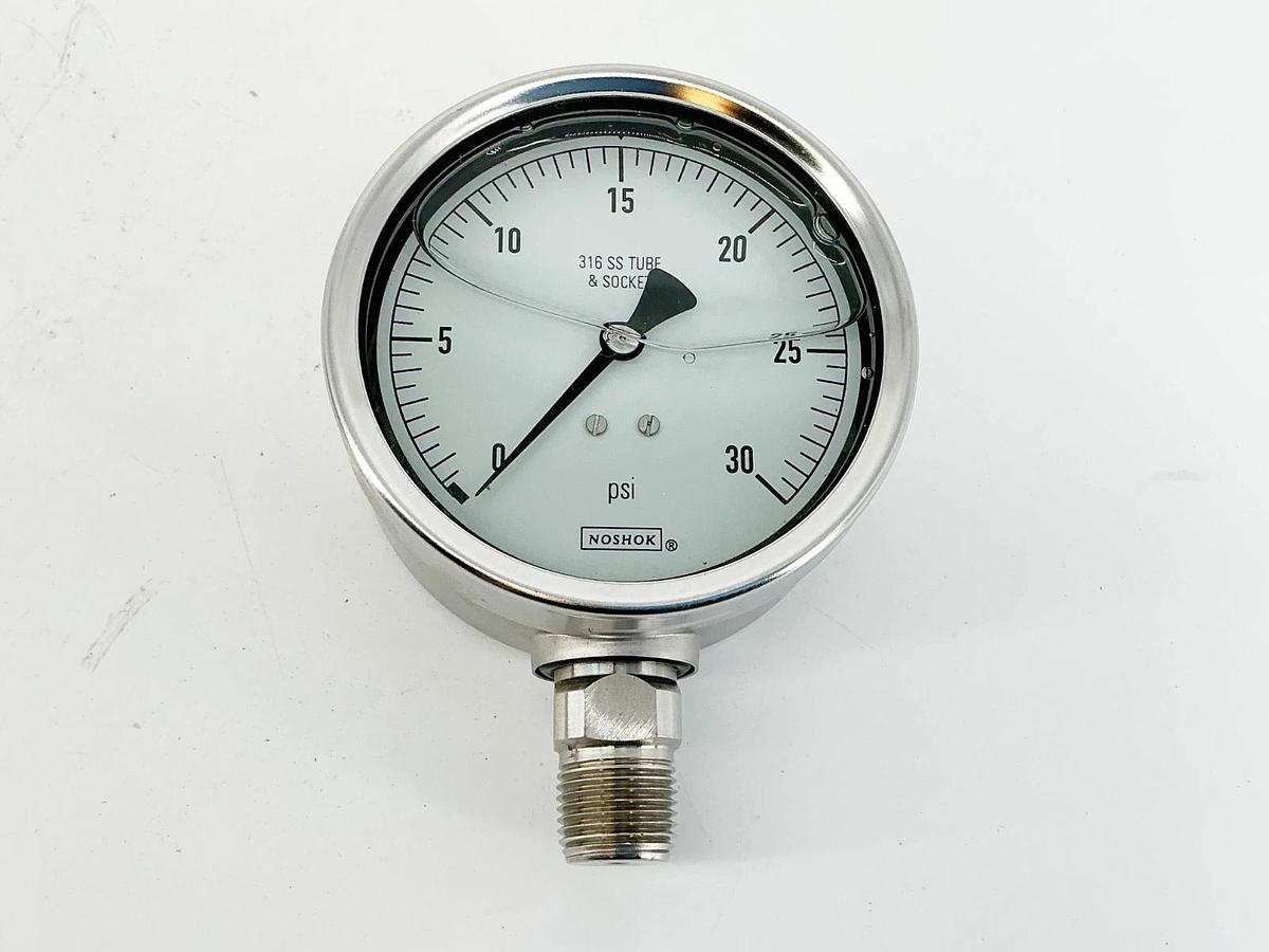 New NoShok 40-500-30-PSI Pressure Gauge 4" Face 30PSI 1/2" NPT