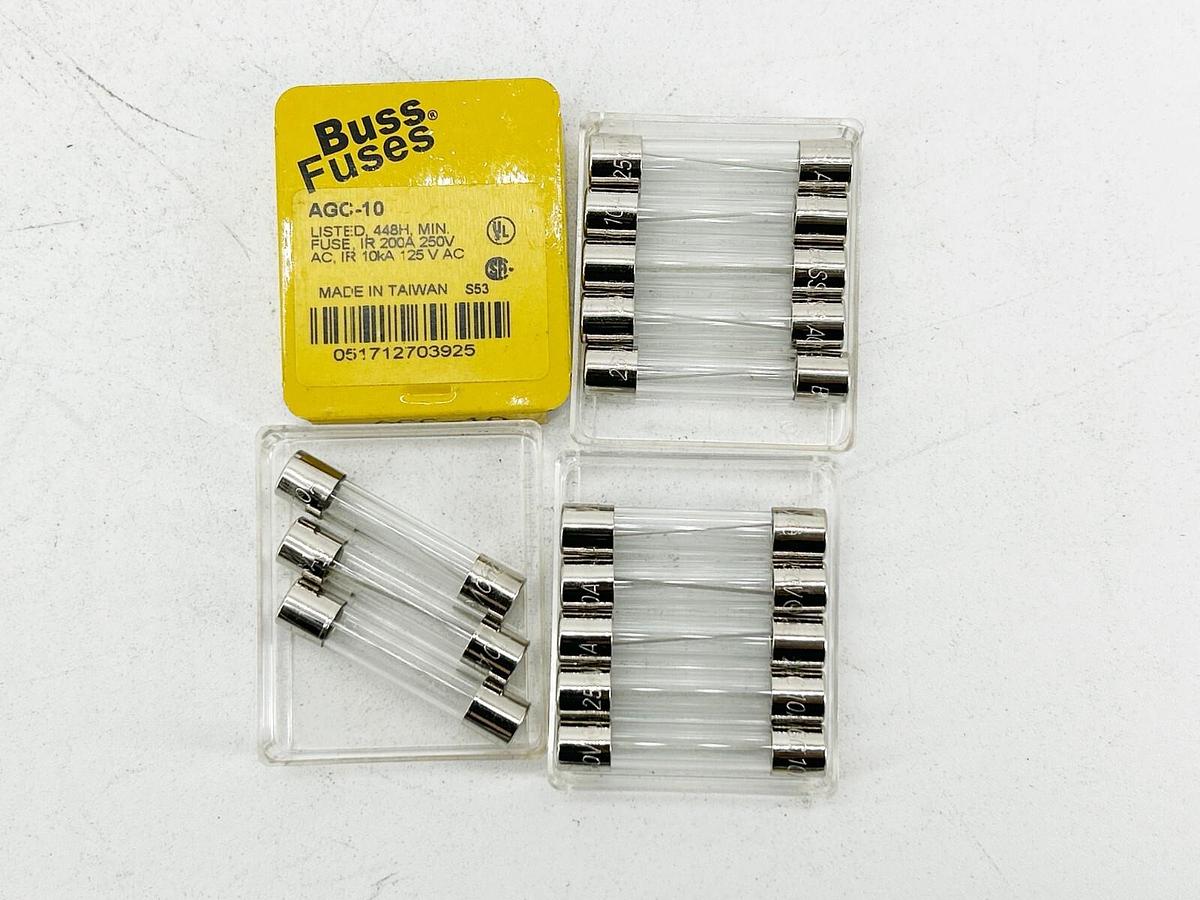 New Lot of 13 Bussmann AGC-10 Glass Fuse 10A 250V