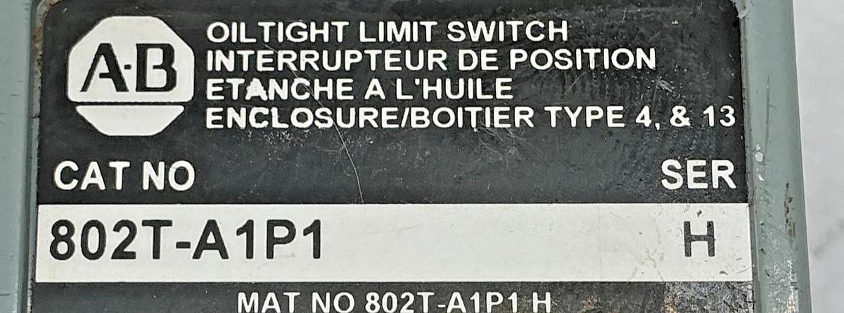 Used Allen Bradley 802T-A1P1 Ser H Oiltight Limit Switch 10A Standard Energy