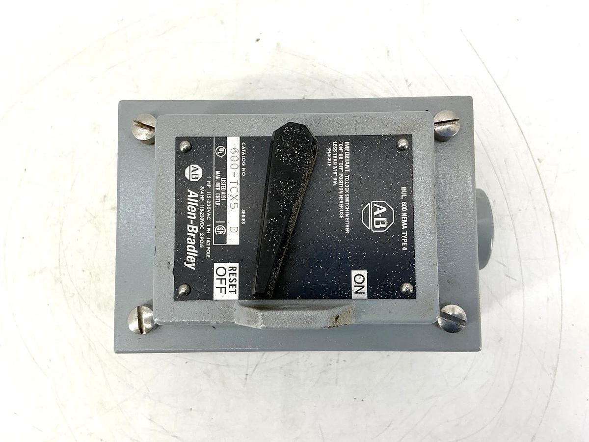 Used Allen Bradley 600-TCX5 Ser D Manual Starting Switch 2-Pole 1PH 115-230V 600TCX5