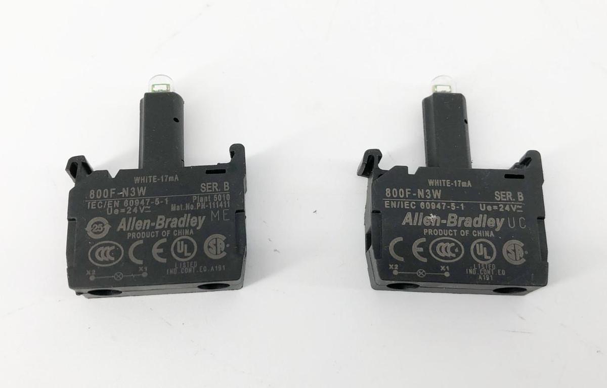 Lot of 2 New Allen Bradley 800F-N3W Ser. B White LED Modules 17mA - No Box