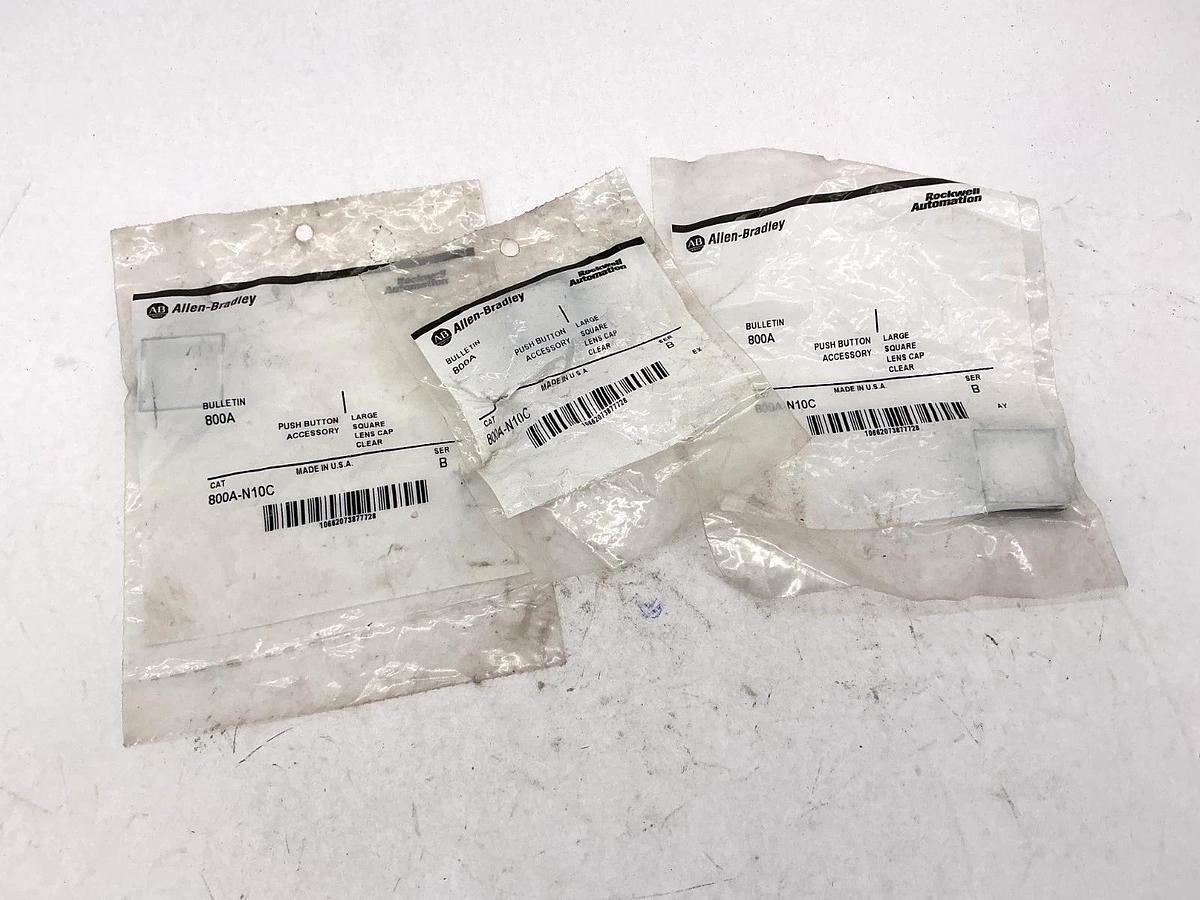 Lot of 3 New Allen Bradley 800A-N10C Pushbutton Large Square Lens Cap Clear