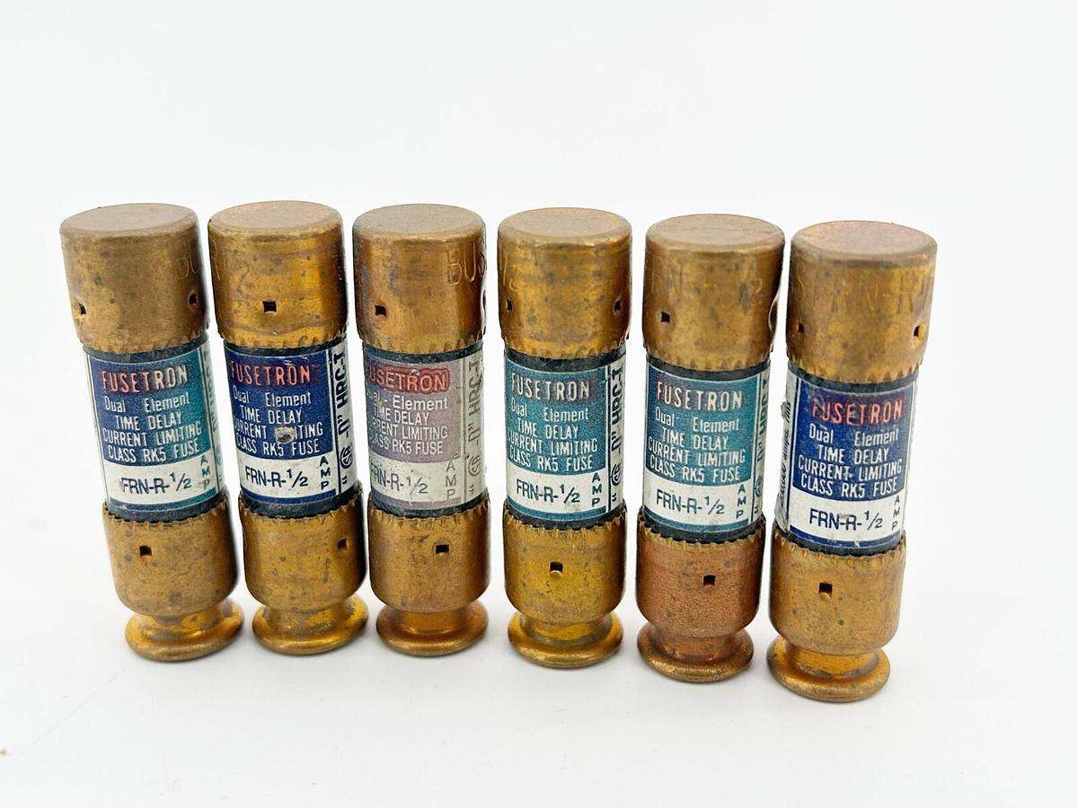 New Lot of 6 Bussmann FRN-R-1/2 Dual Element Time Delay .5A 250V Class K9