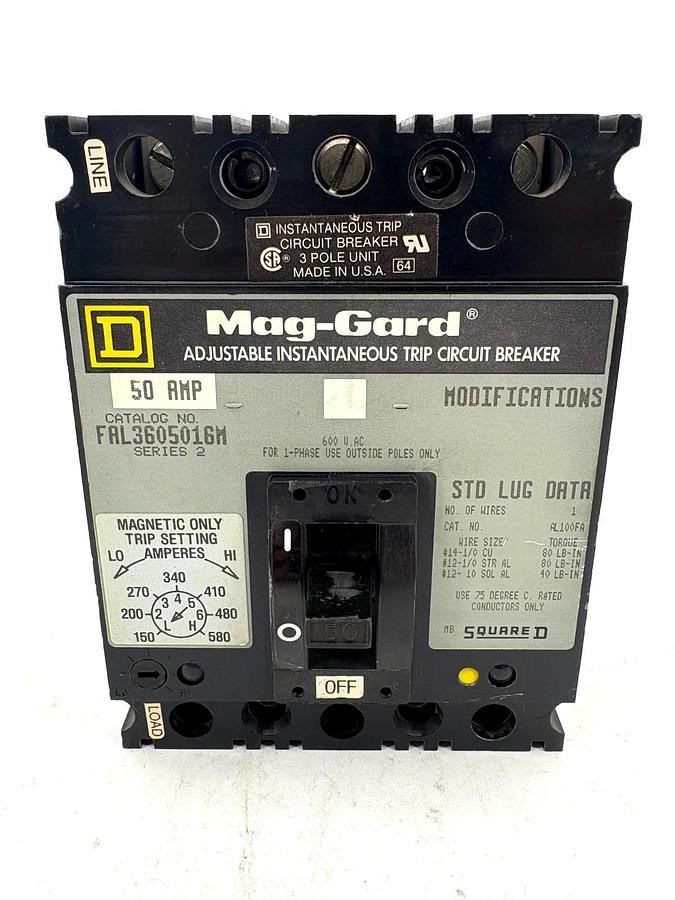 New Square D FAL3605016M 50A Circuit Breaker 480V 3-Pole - No Box