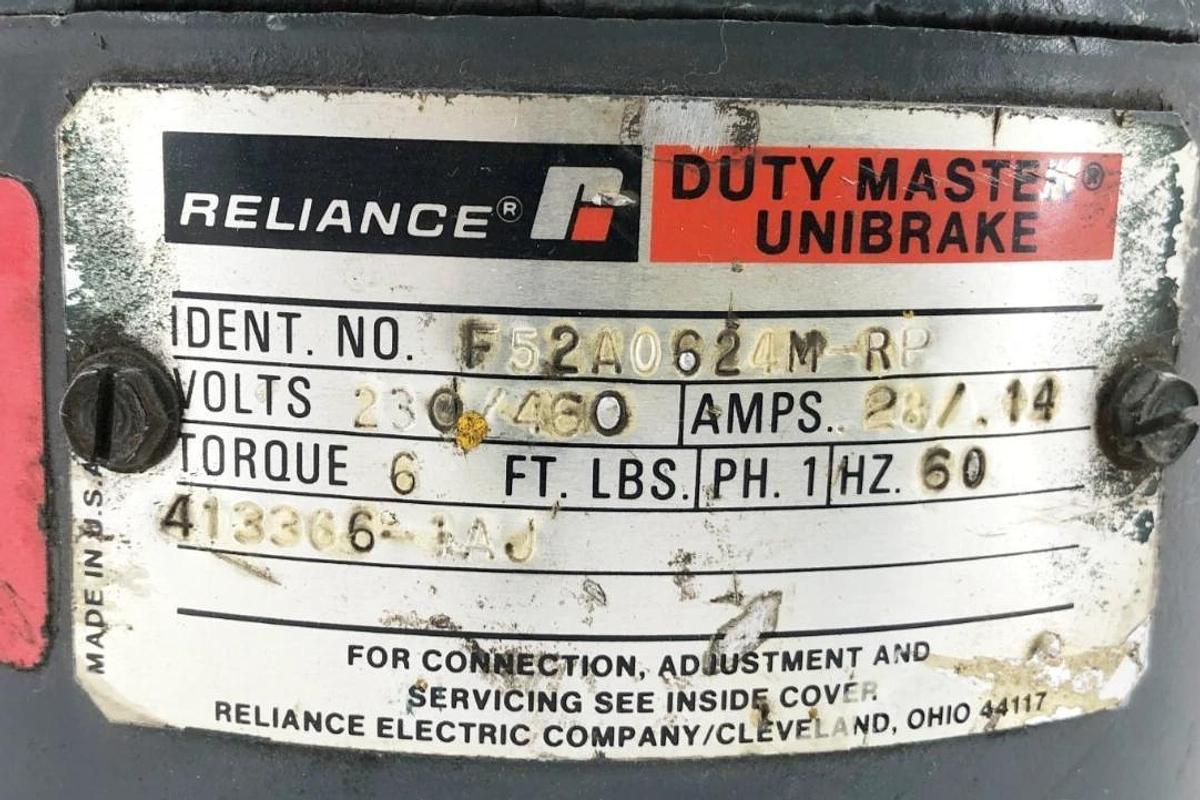Used Reliance F52A0624M-RP Duty-Master Unibrake 230/460V .28/.14A 6FT. LB. 1PH