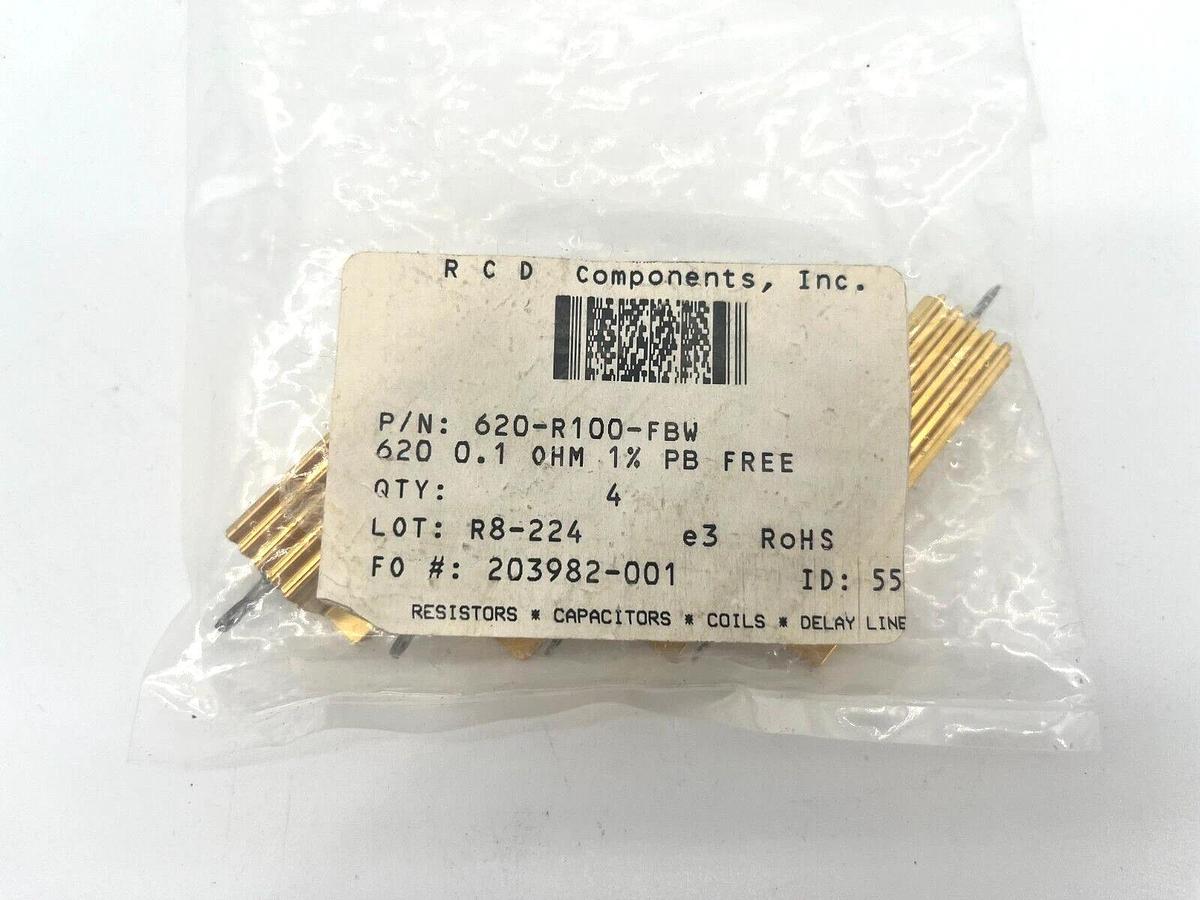Lot of 4 New RCD Components 620-R100-FBW Wirewound Resistors 0.1Ohms