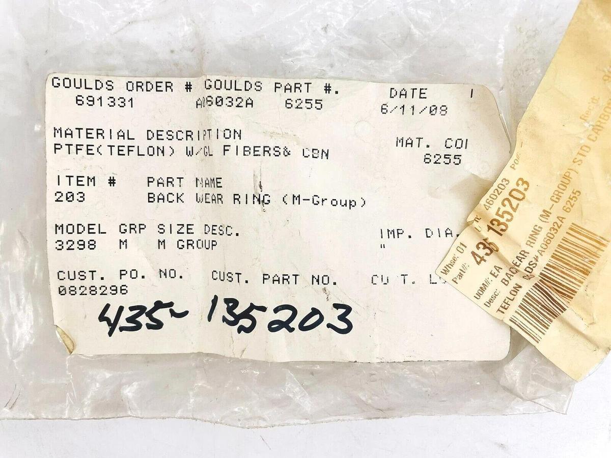 Used Lot of 2 New Goulds A06032A-6255 Back Wear Ring M Group