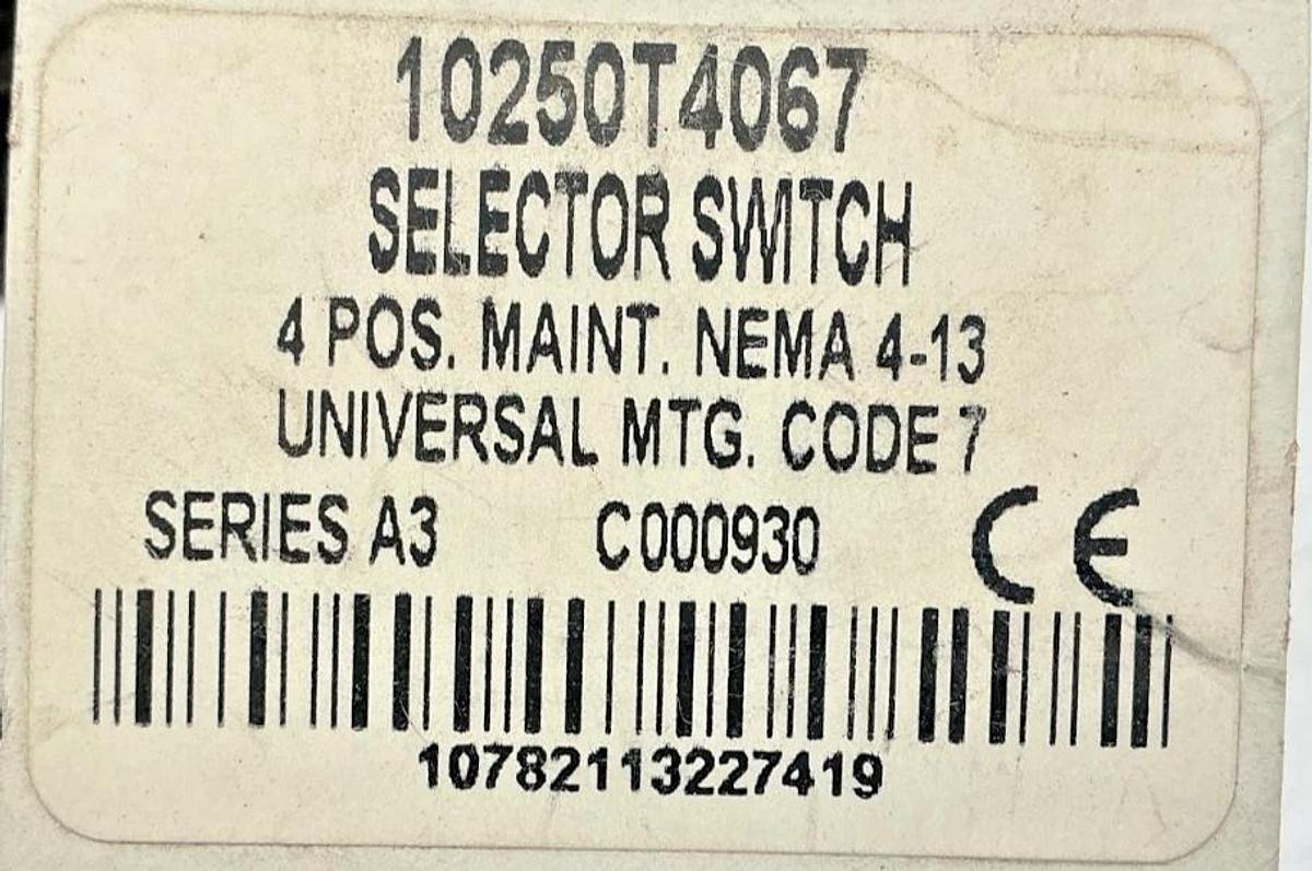 New Cutler-Hammer 10250T4067 Ser A3 Selector Switch 4Pos Maintained Uni MTG