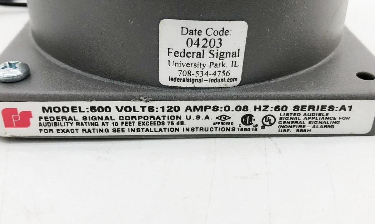 New Federal Signal 506-120-1 Bell Indoor/Outdoor 120VAC Gray 5T589 A-6 - No Box
