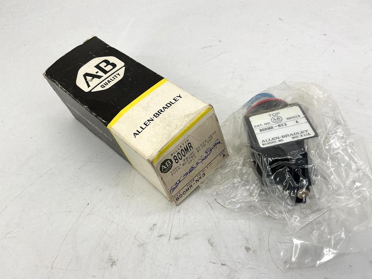 New Allen Bradley 800MR-NX3 Ser A Round Push Button Flush Head Blue Cap