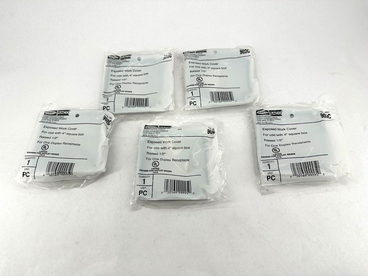 Lot of 5 New Hubbell 902C Exposed Work Cover 4" Square Box Raised 1/2"