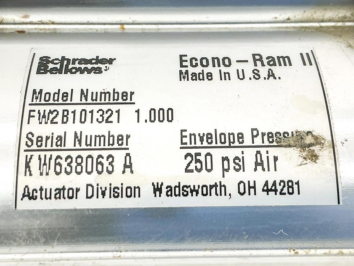 Used Schrader Bellows FW2B101321 1.00 Pneumatic Cylinder 2" Bore 1" Stroke 250PSI