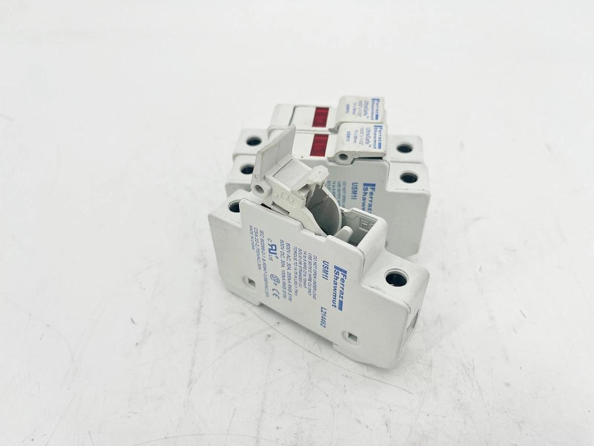 Used Lot of 3 Ferraz Shawmut USM1I UltraSafe Fuse Holders 30A 600V Max