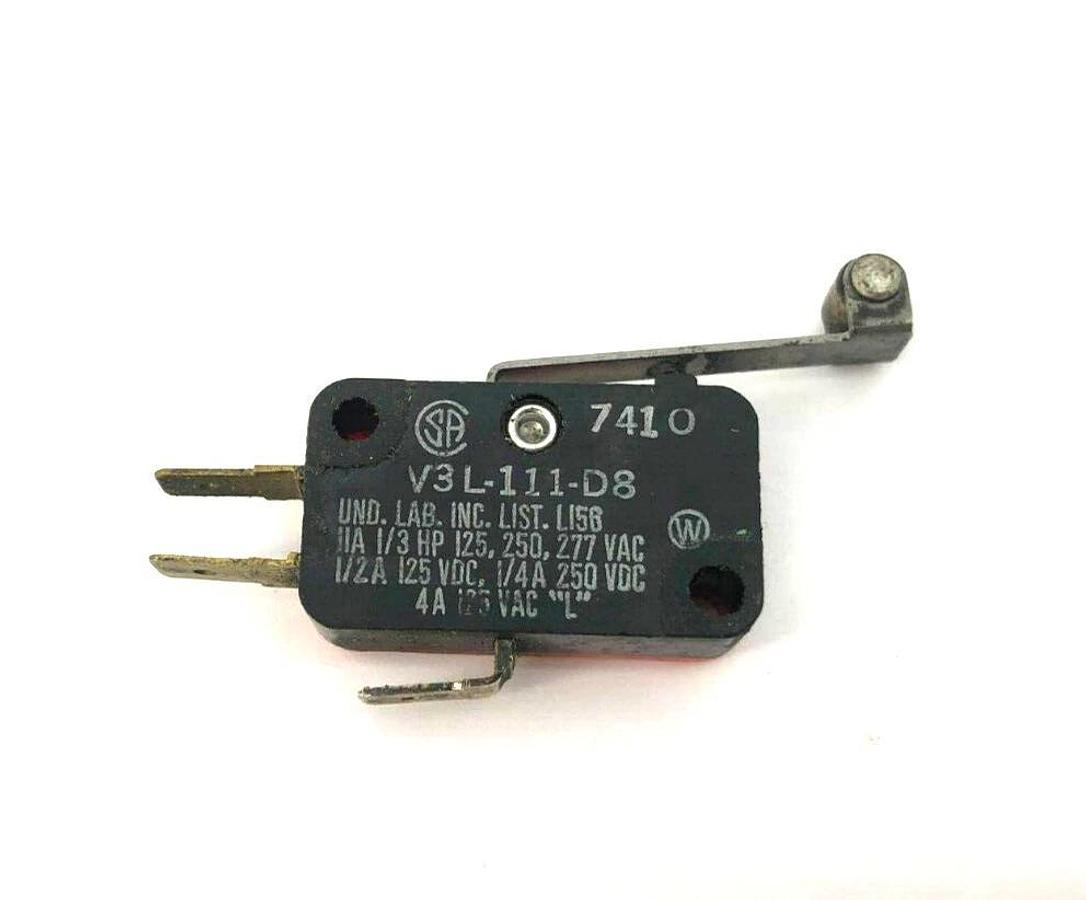 Used Lot of 5 Honeywell V3L-111-D8 Roller Lever Microswitches, 11A
