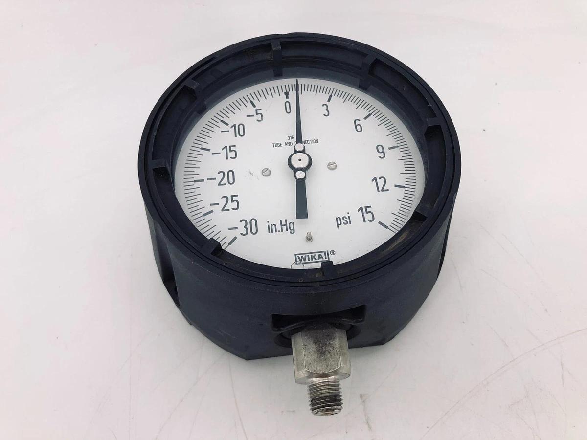 Used WIKA 9834745 Process Gauge 4.5 Dial 1/2 NPT Connection -30 to 15 Psi