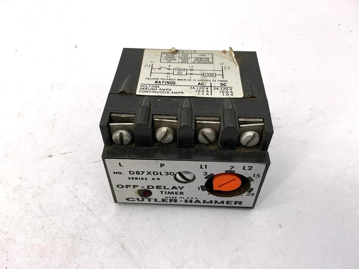 Used Cutler-Hammer D87XDL30 Ser A2 Off-Delay Timer 10A 120V 50/60HZ