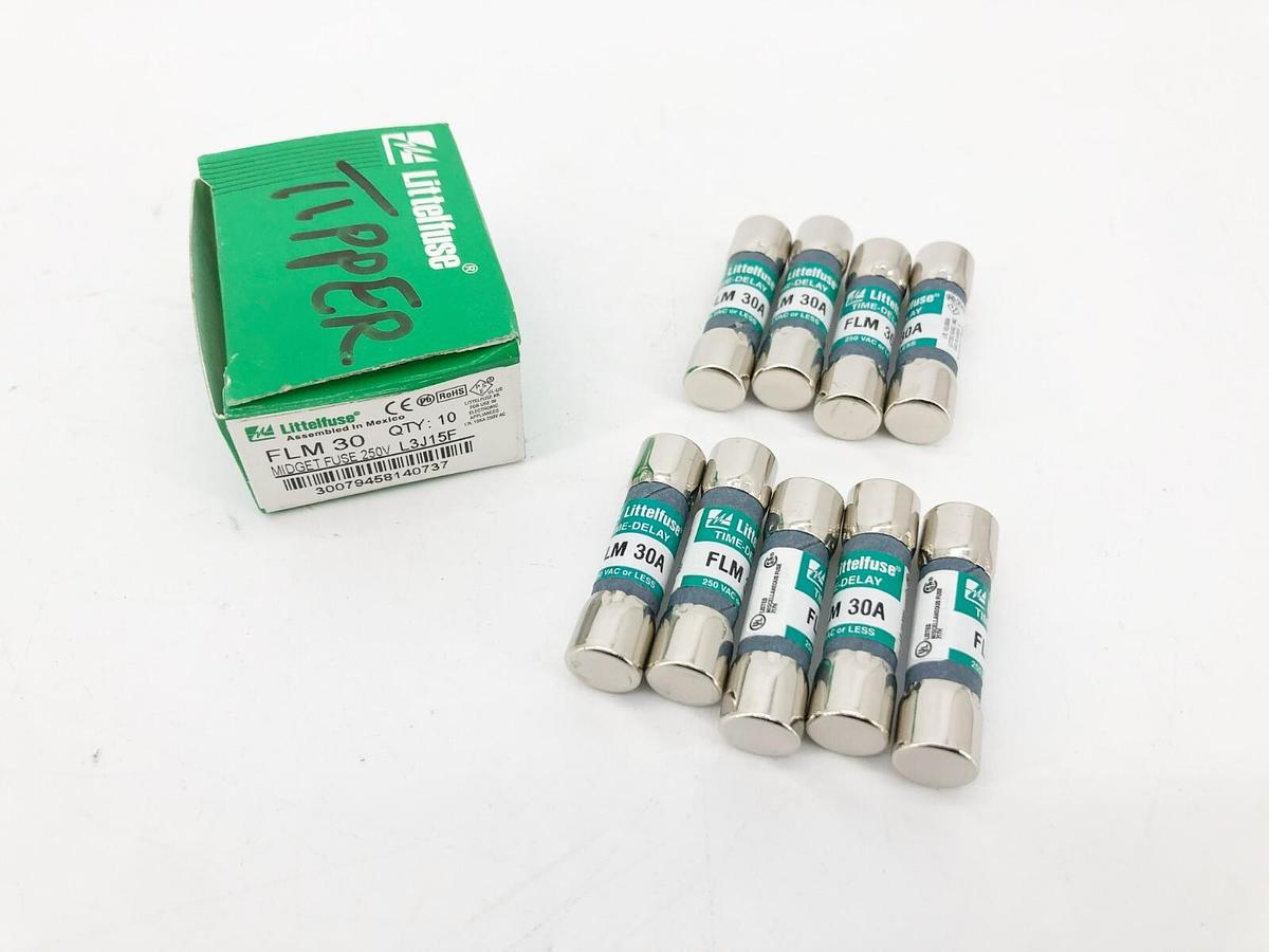 Lot of 9 New Littelfuse FLM-30 Time Delay Fuses 30A 250V