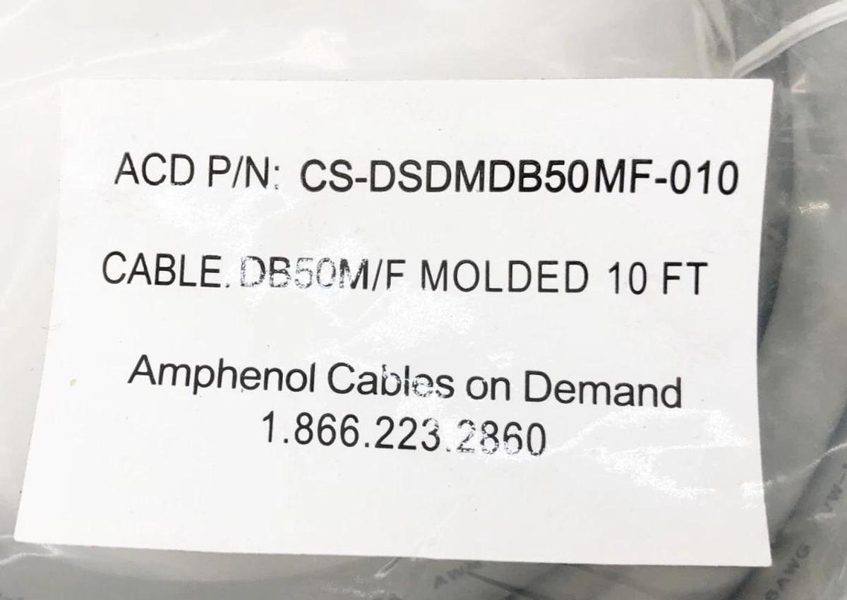 New Amphenol CS-DSDMDB50MF-010 D-Sub Cable Assembly DB50 Gray 10FT.