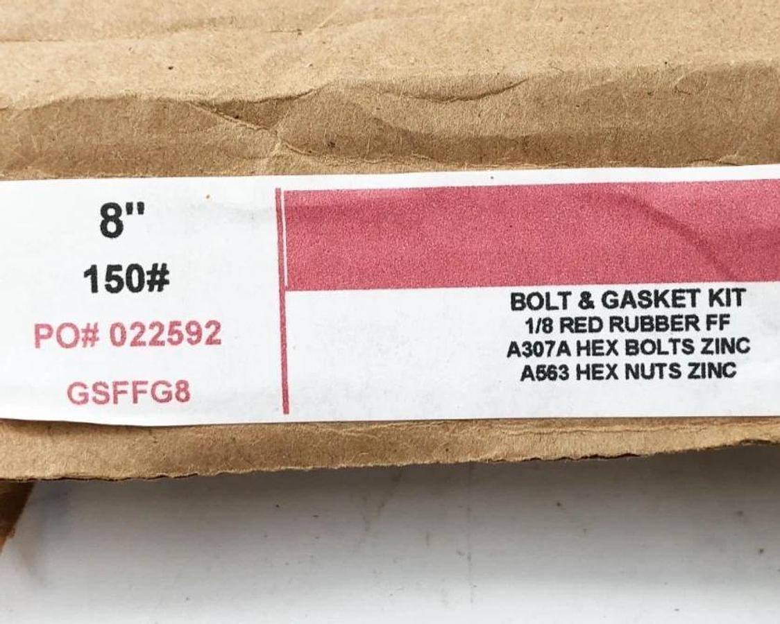 New GSFFG8 Steel Bolt & Gasket Kit 1/8 Red Rubber FF 8" 150#