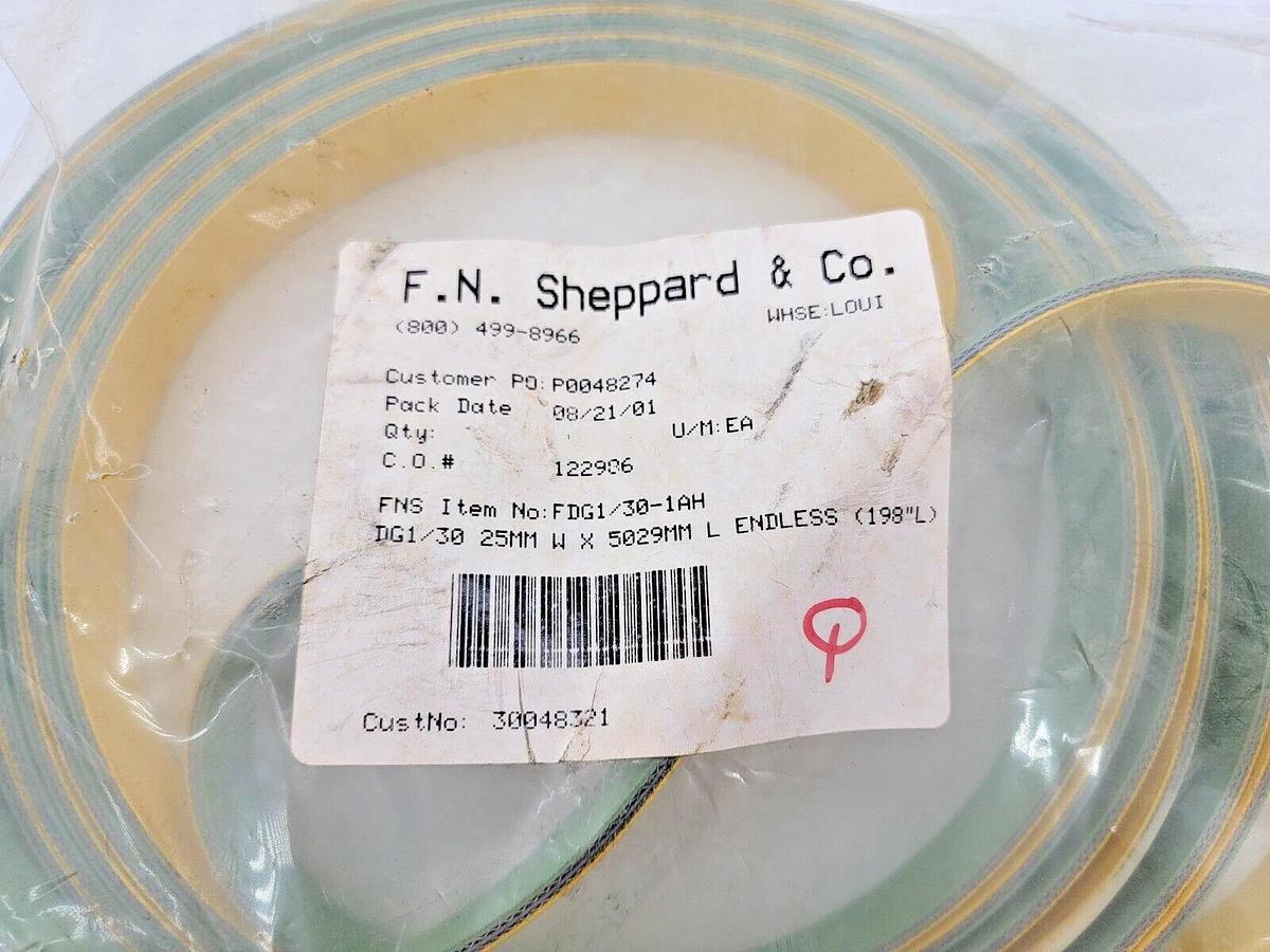 Used New F.N. Sheppard 25mm x 5029mm Endless Belt Yellow/Green 198"