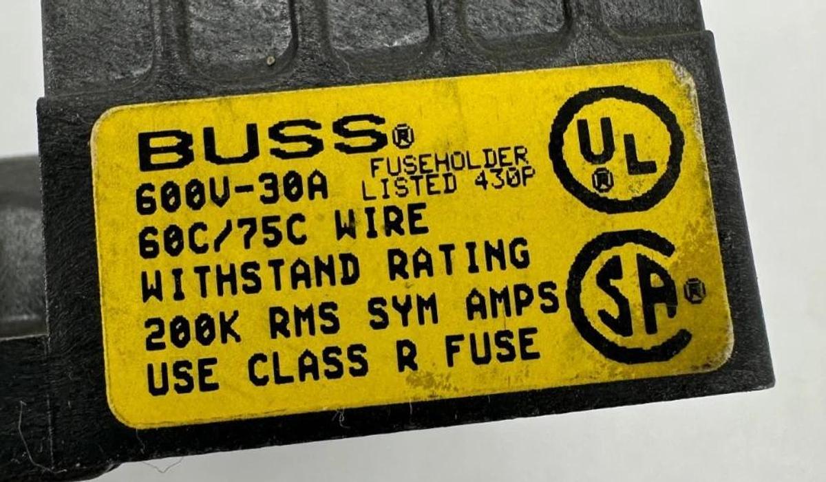 Used Lot of 5 Bussmann R60030-2CR Fuse Holder 2 Pole 600V 30A