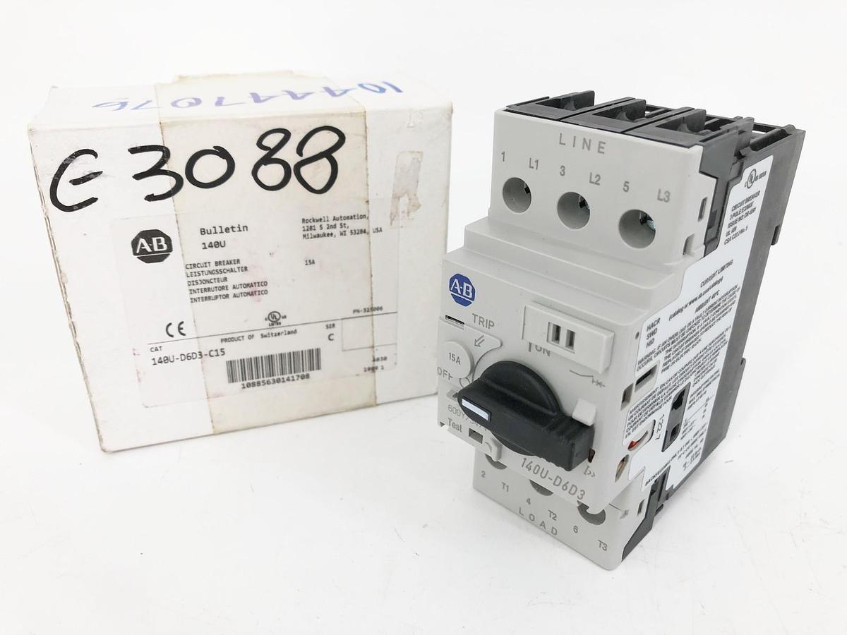 New Allen Bradley 140U-D6D3-C15 Ser. C Circuit Breaker 600Y/347V 15A 3P