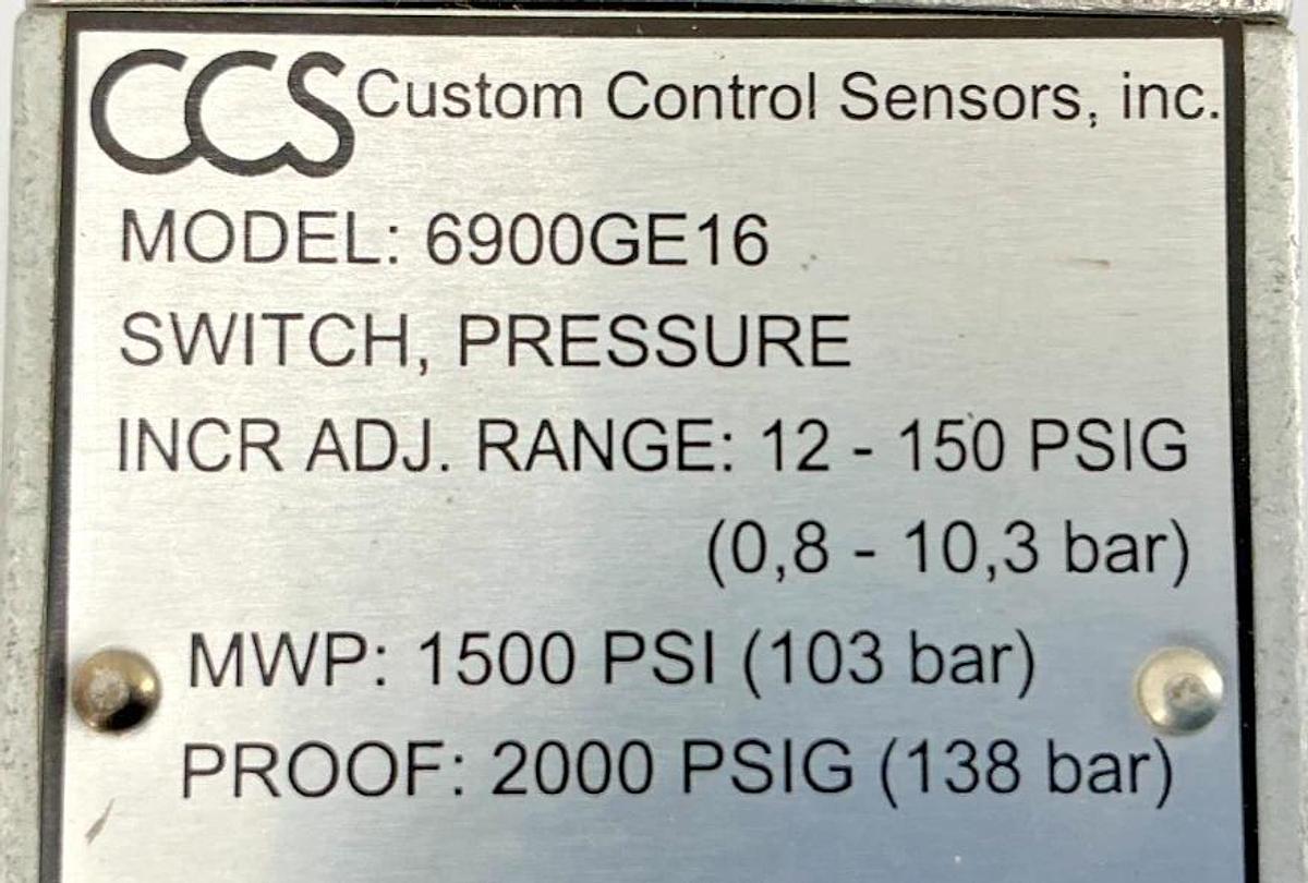 New Custom Control Sensors 6900GE16 Pressure Switch 4-Wire 12-150PSIG 120/250V