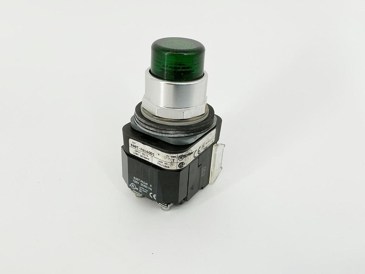 Used Allen Bradley 800T-PB16GD1 Push Button 30MM Illuminated Green 120V 50/60Hz Ser.T