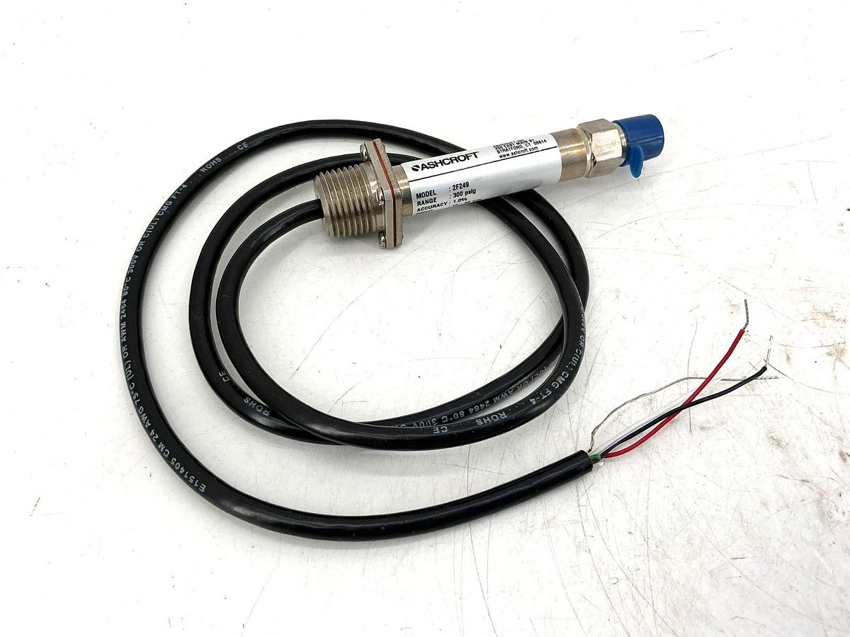 Used Ashcroft 2F249 Pressure Transducer Range: 300PSIG INPUT 10-36VDC OUTPUT 4-20mA