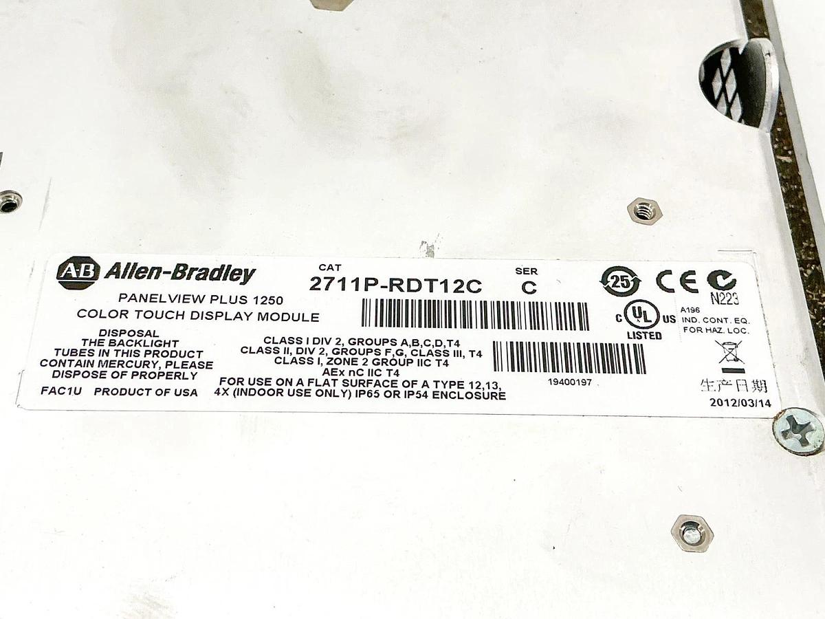 Used Allen Bradley 2711P-RDT12C Panelview Plus 1250 Operator Interface Panel Ser.C
