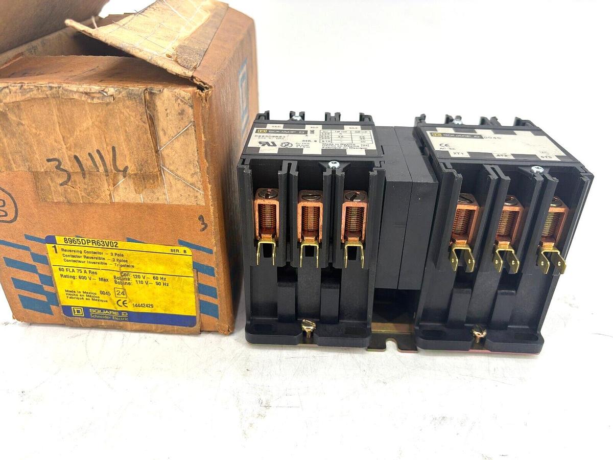 New Square D 8965DPR63V02 Reversing Hoist Contactor 110/120V Coil 60A 600VAC